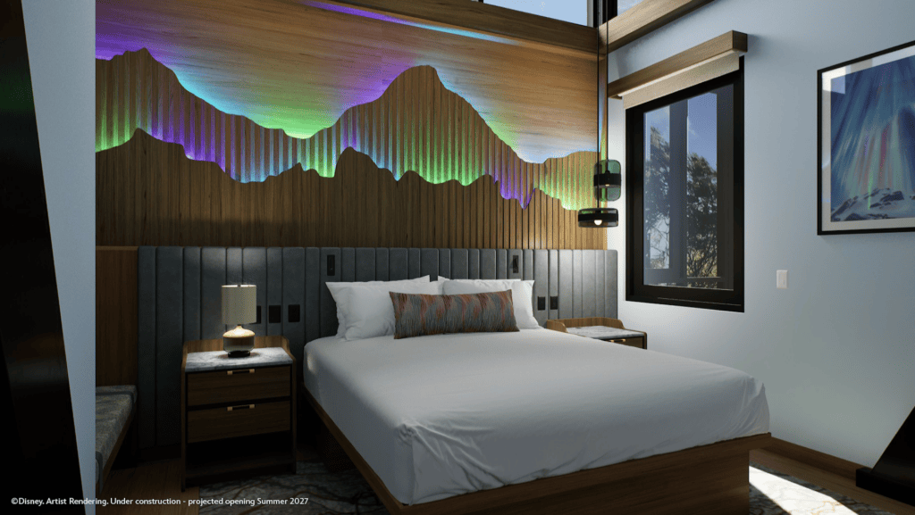 Quarto do Disney Lakeshore Lodge com decoração inspirada em Irmão Urso