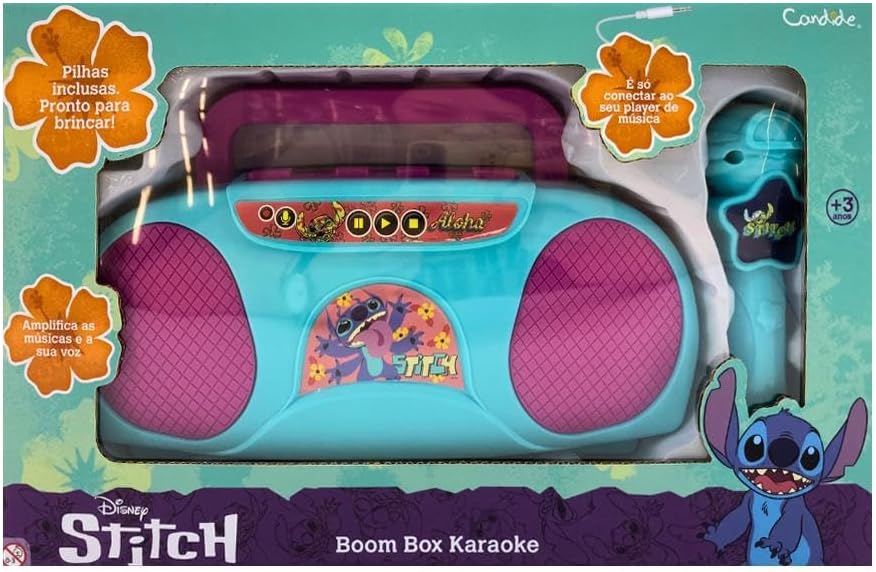 Boombox Karaokê do Stitch da Candide com microfone